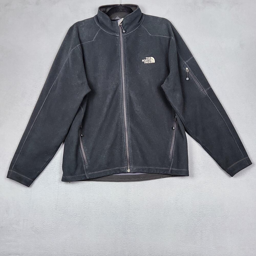 NORTH FACE Jacket Mens Large Black WindWall Full Zip Fleece Outdoors Hiking Warm